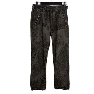 Bella Amore Pants Womens One Size Brown Leopard Script Print Joggers Italy